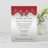 Invitation 25ème anniversaire de papillons argentés rouges (Debout devant)