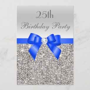 Invitation 25ème Diamant argenté d'arc de bleu royal de