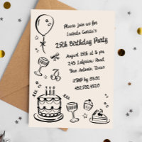 25ème Doodle Whimsical manuscrit fête d'anniversai