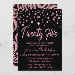 Invitation 25ème fête d'anniversaire d'or d'aluminium rose