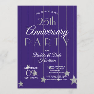 Invitation 25ème Partie argentée pourpre d'événement fait sur