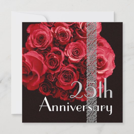 Invitation 25ème Roses ROUGES d'invitation d'anniversaire (Devant)