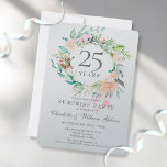 Invitation 25th Anniversary Surprise Party Floral Metallic<br><div class="desc">Featuring a delicate watercolor roses floral greenery garland,  this chic botanical surprise party 25th wedding anniversary invitation can be personalized with your special silver anniversary information on a metallic silver card. The reverse features a matching floral garland framing the anniversary dates in elegant white text. Designed by Thisisnotme©</div>