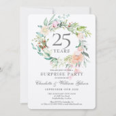 Invitation 25th Anniversary Surprise Party Floral Metallic (Devant)