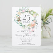 Invitation 25th Anniversary Surprise Party Floral Metallic (Debout devant)