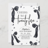 Invitation 25th Black White Bow Birthday Party (Devant)