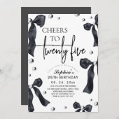 Invitation 25th Black White Bow Birthday Party (Devant / Derrière)