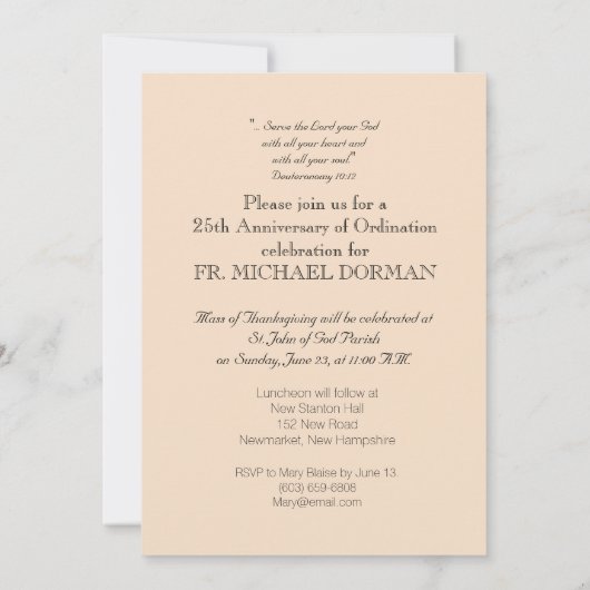 Invitation 25th Ordination Anniversary Priesthood Kaart (Achterkant)