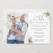 Invitation 25th Wedding Anniversary Floral Silver Photo (Devant)