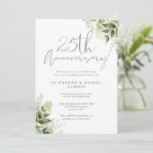 Invitation 25th Wedding Anniversary Greenery Silver Script (Debout devant)
