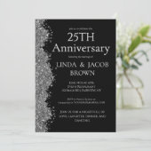 Invitation 25th Wedding Anniversary Silver Faux Glitter  (Debout devant)