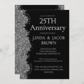 Invitation 25th Wedding Anniversary Silver Faux Glitter  (Devant / Derrière)