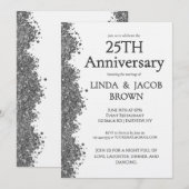 Invitation 25th Wedding Anniversary Silver Faux Glitter (Devant / Derrière)