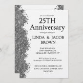 Invitation 25th Wedding Anniversary Silver Faux Glitter  (Devant / Derrière)