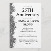 Invitation 25th Wedding Anniversary Silver Faux Glitter  (Devant)