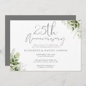 Invitation 25th Wedding Anniversary Silver Script Floral (Devant / Derrière)