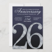 Invitation 26e Anniversaire Diamant Argent Bleu Foncé Années (Devant)