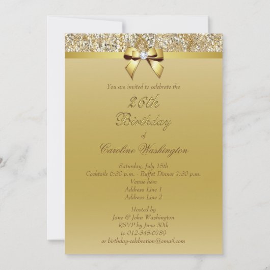 Invitation 26e anniversaire Gold Faux Sequins et Bow (Dos)
