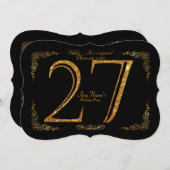 Invitation 27,Fête d'anniversaire 27,grand Gatsby,noir & or (Devant / Derrière)