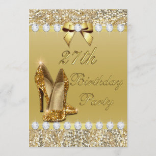 Invitation 27e anniversaire Classy Gold Heels Sequins Diamond