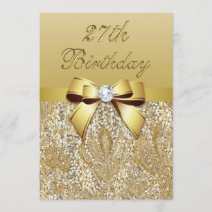 Invitation 27e anniversaire Gold Faux Sequins et Bow