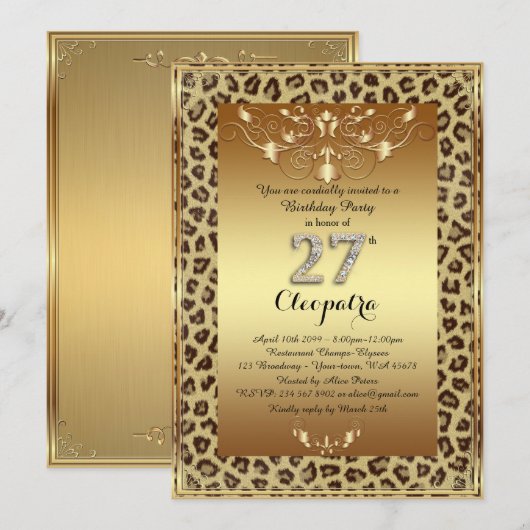 Invitation 27ème, fête d'anniversaire 27ème, or royal de (Devant / Derrière)