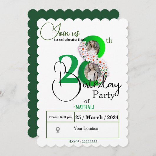 Invitation 28e anniversaire (Devant / Derrière)