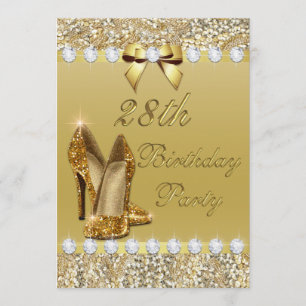 Invitation 28e anniversaire Classy Gold Heels Sequins Diamond