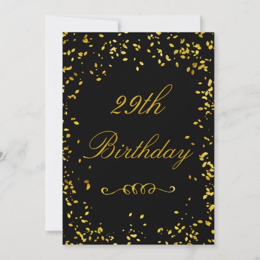 Invitation 29e anniversaire Glamour Gold Confetti (Devant)