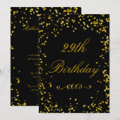 Invitation 29e anniversaire Glamour Gold Confetti (Devant / Derrière)