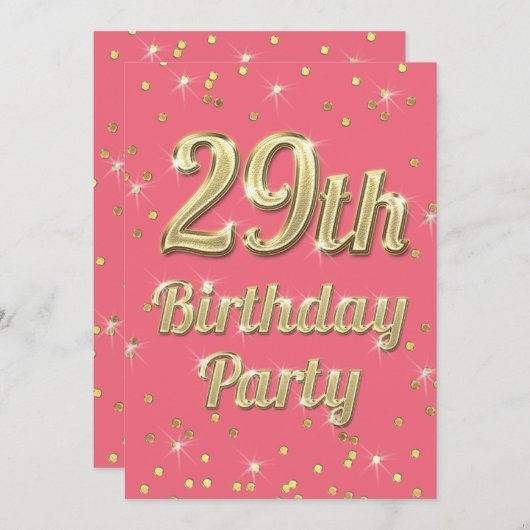 Invitation 29e anniversaire Gold Bling Typographie Confetti r (Devant / Derrière)