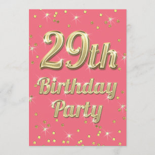 Invitation 29e anniversaire Gold Bling Typographie Confetti r
