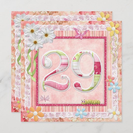 Invitation 29e anniversaire style scrapbooking (Devant / Derrière)