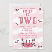 Invitation 2 Anniversaire Crabe rose Animaux de mer Fille (Devant)
