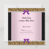 Invitation 2 Baby Shower Mignonne Bébé Fille Rose Léopard Arc (Dos)