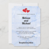 Invitation 2 Coeurs en papier rouge sur Mariage en marbre ble (Devant)