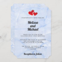 2 Coeurs en papier rouge sur Mariage en marbre ble