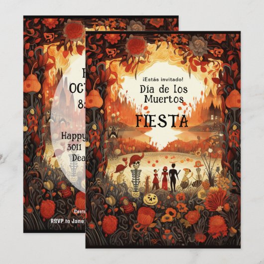 Invitation 💀 🎉 2 côtés Día de Muertos (Devant / Derrière)