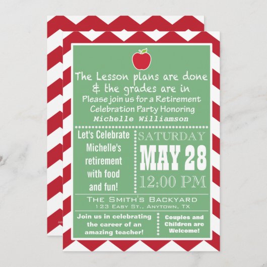 Invitation 2 de partie de retraite de professeur (Devant / Derrière)