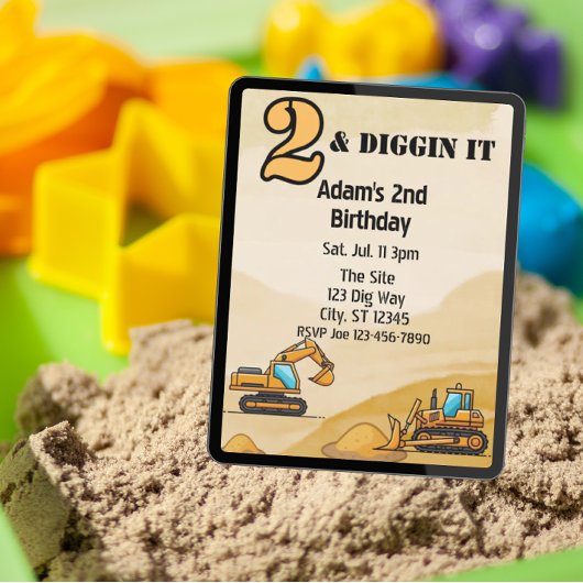 Invitation 2 & Diggin It, Construction Vehicle 2nd Birthday