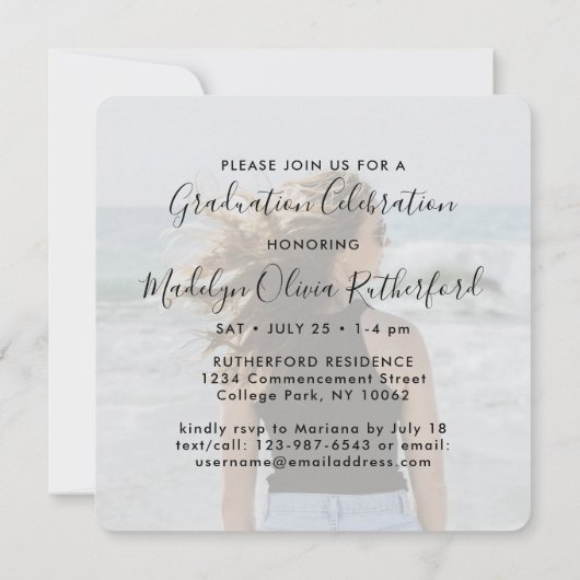 Invitation 2 Diplôme Photo Moderne Simple Carré Script (Dos)