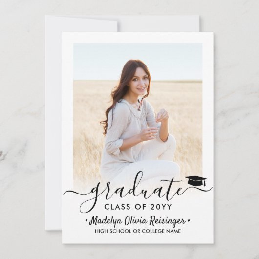 Invitation 2 Diplôme Photo Moderne Simple Script Élégant (Devant)