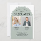 Invitation 2 Diplômés Sage Green Arch Double Graduation (Devant)