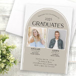 Invitation 2 Diplômés Tan Arch Double Graduation<br><div class="desc">Cette invitation moderne à l'obtention d'un diplôme comprend un design spécifiquement pour deux diplômés. L'invitation est parfait pour frère et soeur,  jumeaux ou amis. L'arrière - plan a une forme voûtée bronzée.</div>