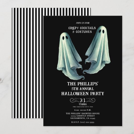 Invitation 2 Fantômes Soirée Fantôme Halloween Effrayant (Devant / Derrière)