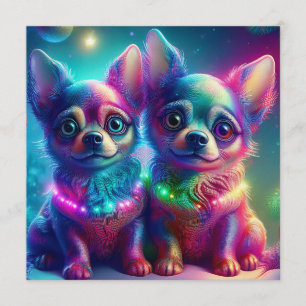Invitation 2 jeunes chiots Chihuahua dans une scène de Noël c