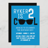 Invitation 2 Lunettes de soleil rétros Cool Garçon 2e anniver (Devant / Derrière)