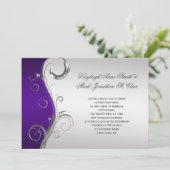 Invitation #2 Mariage de tourbillons floraux d'argent violet (Debout devant)