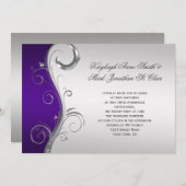 Invitation #2 Mariage de tourbillons floraux d'argent violet (Devant / Derrière)