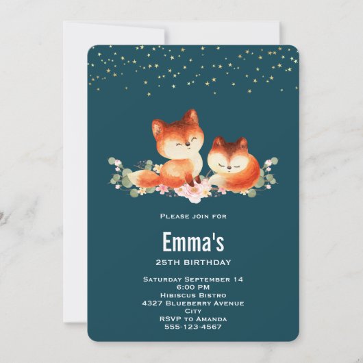 Invitation 2 mignons et confortables petits renards roux d'an (Devant)
